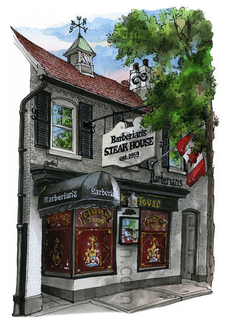 Barberians Steak House, Toronto, Ontario, Canada by Artist Illustrator David Crighton Art