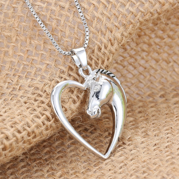Fashion New jewelry plated white K Horse in Heart Necklace.