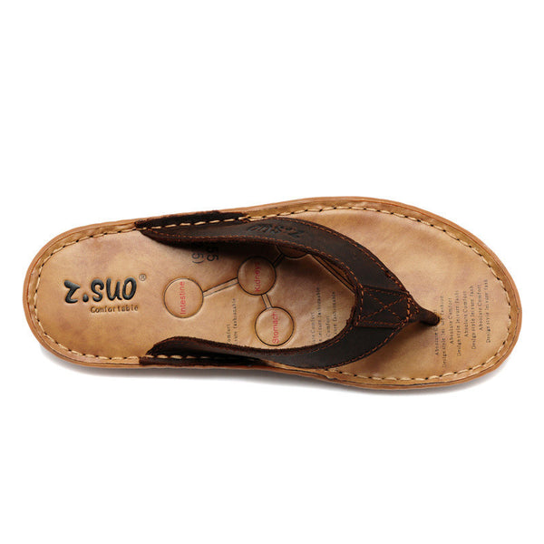 Men's flip flops Genuine leather Slippers Summer fashion beach sandals.