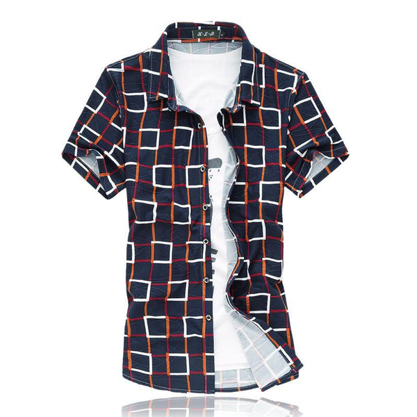 summer style plaid shirts men shirt short sleeve casual shirt men good quality cotton silk Tops.