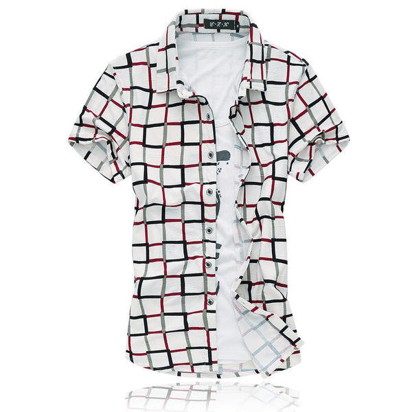 summer style plaid shirts men shirt short sleeve casual shirt men good quality cotton silk Tops.