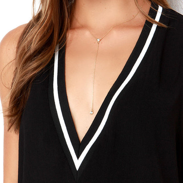 Womens V neck Striped Black Tops Irregular New Fashions Sleeveless Lady Summer T-shirts for wholesale