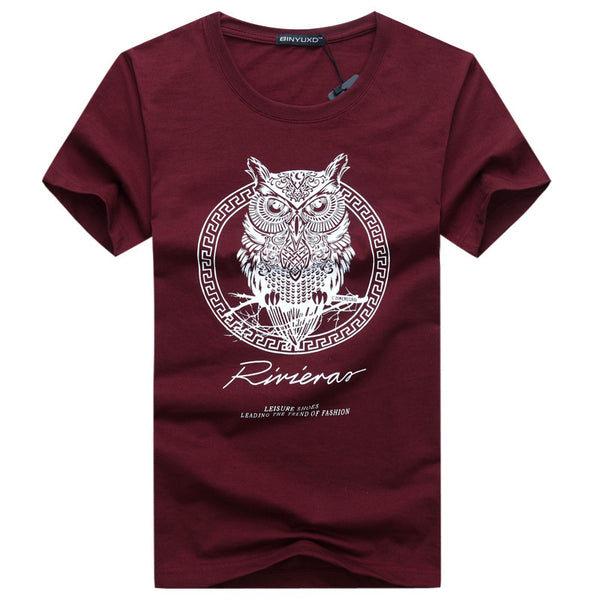 high quality brand of funny t-shirts cotton printed figure owl fitness t-shirts men.