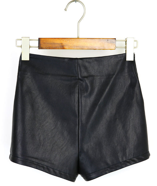 2017 New Fashion Summer Women's Sexy Black Red PU High Waist Shorts.