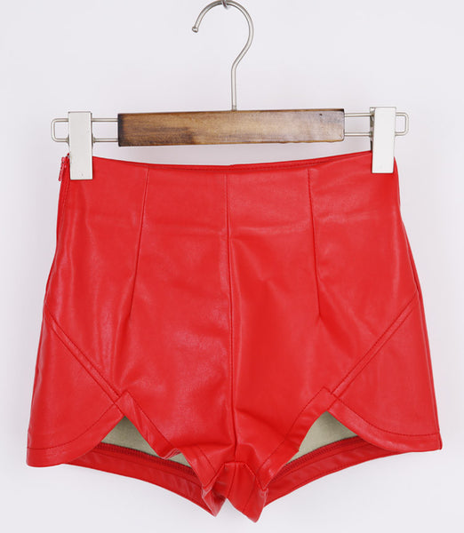 2017 New Fashion Summer Women's Sexy Black Red PU High Waist Shorts.