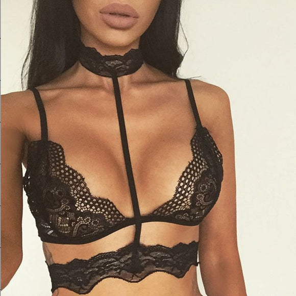 Lace Bralette Harness Wireless Halter Bralette Transparent Bras for Women See Through Bra Caged Bralettes Sexy Lingerie Crop Top
