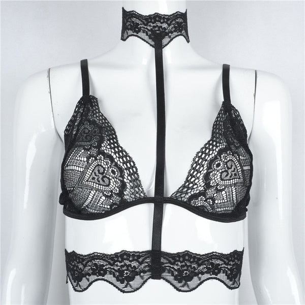 Lace Bralette Harness Wireless Halter Bralette Transparent Bras for Women See Through Bra Caged Bralettes Sexy Lingerie Crop Top