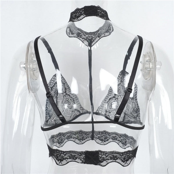 Lace Bralette Harness Wireless Halter Bralette Transparent Bras for Women See Through Bra Caged Bralettes Sexy Lingerie Crop Top