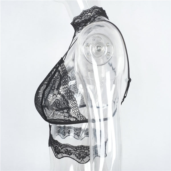 Lace Bralette Harness Wireless Halter Bralette Transparent Bras for Women See Through Bra Caged Bralettes Sexy Lingerie Crop Top