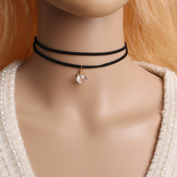 Hot new torques Bijoux Plain Black Velvet Ribbon crystal choker.