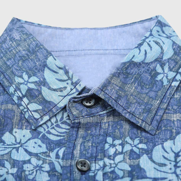 Casual Hawaiian Shirts Men Cotton Linen Floral Shirt Short Sleeve.