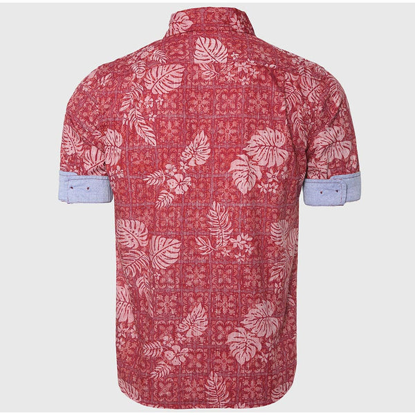 Casual Hawaiian Shirts Men Cotton Linen Floral Shirt Short Sleeve.
