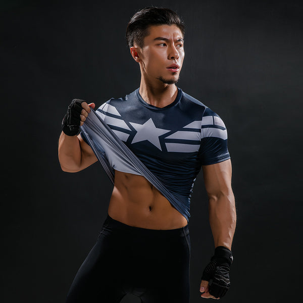 New 2017 Comic Superhero Compression Shirt Captain America Iron man Fit Tight G ym Bodybuilding T Shirt