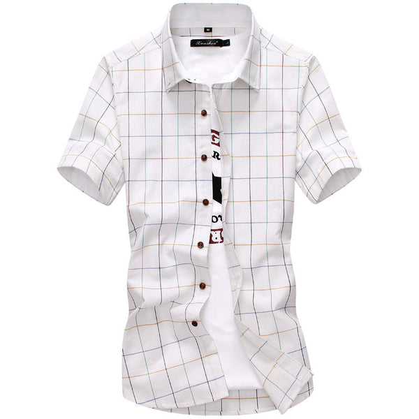 Red And Black Plaid Shirt Men Summer Casual Quality Dress Shirt Short Sleeve.