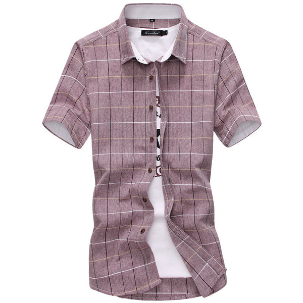 Red And Black Plaid Shirt Men Summer Casual Quality Dress Shirt Short Sleeve.