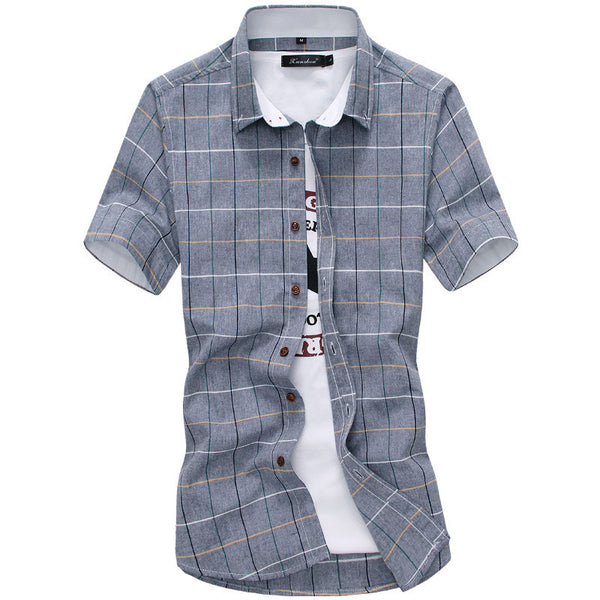 Red And Black Plaid Shirt Men Summer Casual Quality Dress Shirt Short Sleeve.