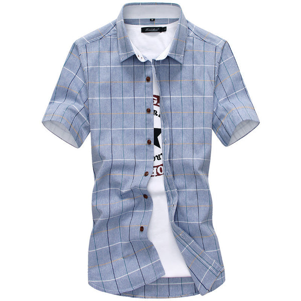 Red And Black Plaid Shirt Men Summer Casual Quality Dress Shirt Short Sleeve.