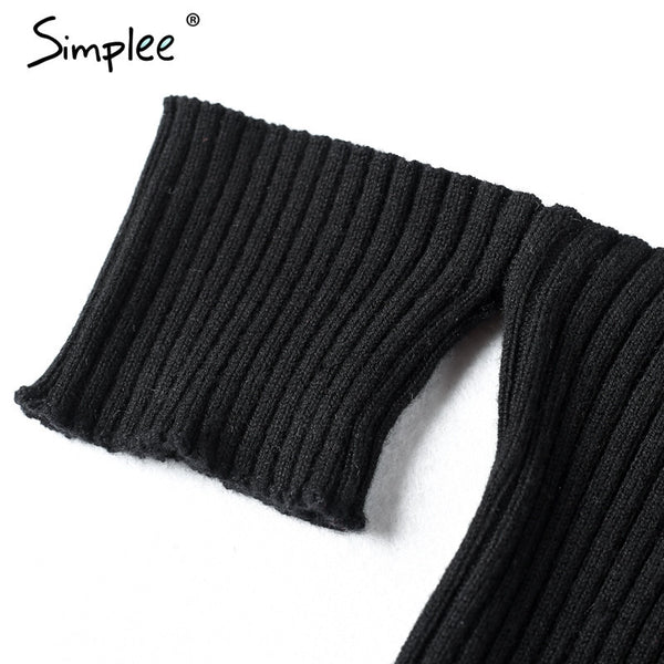 Sexy slash neck knitted top tees Women black short sleeve.