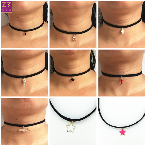 Hot new torques Bijoux Plain Black Velvet Ribbon crystal choker.