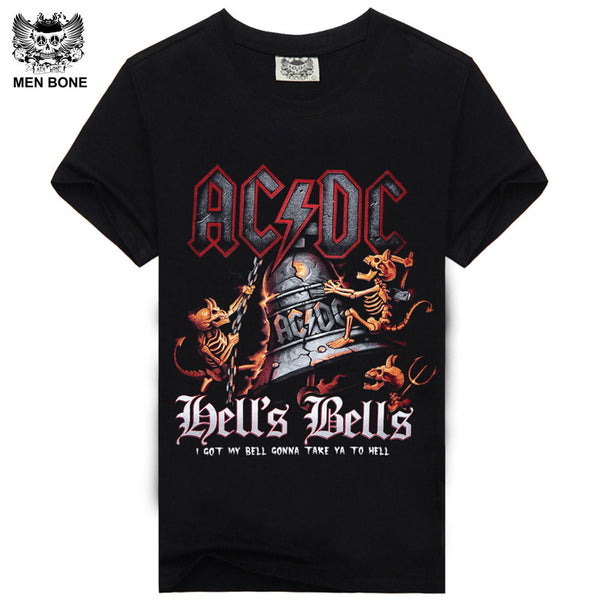 AC DC Heavy metal Bell Skull Men t-shirts Chain acdc summer style.