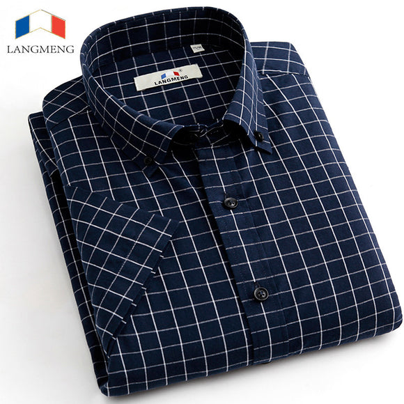 Summer 100% Cotton plaid Casual shirts Mens Dress Shirt men Short Sleeve.