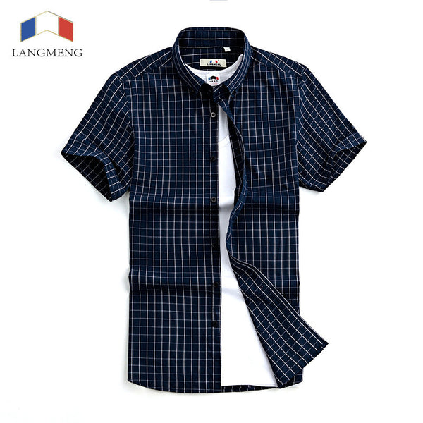 Summer 100% Cotton plaid Casual shirts Mens Dress Shirt men Short Sleeve.