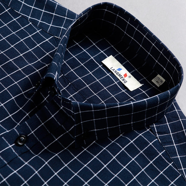 Summer 100% Cotton plaid Casual shirts Mens Dress Shirt men Short Sleeve.