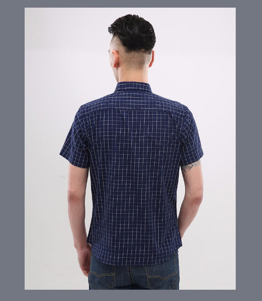 Summer 100% Cotton plaid Casual shirts Mens Dress Shirt men Short Sleeve.