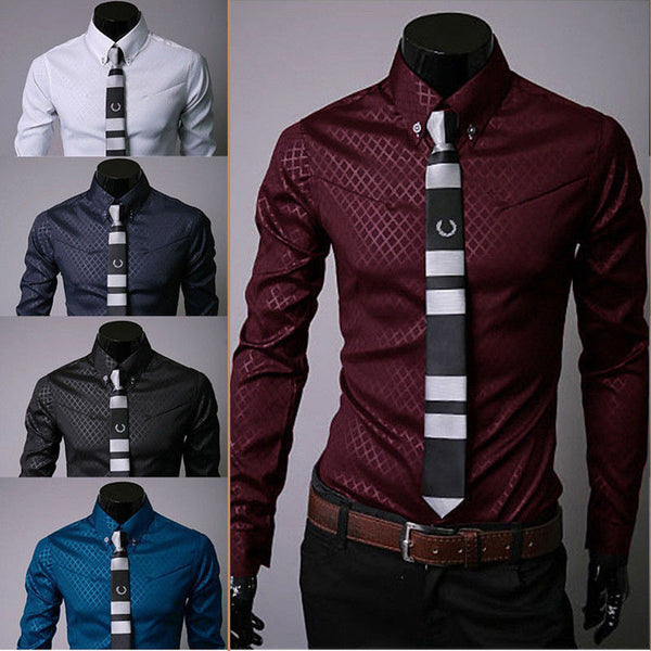 Fashion Men's Luxury Casual Shirts Slim Fit Dress Shirts Long Sleeve Button Tops.