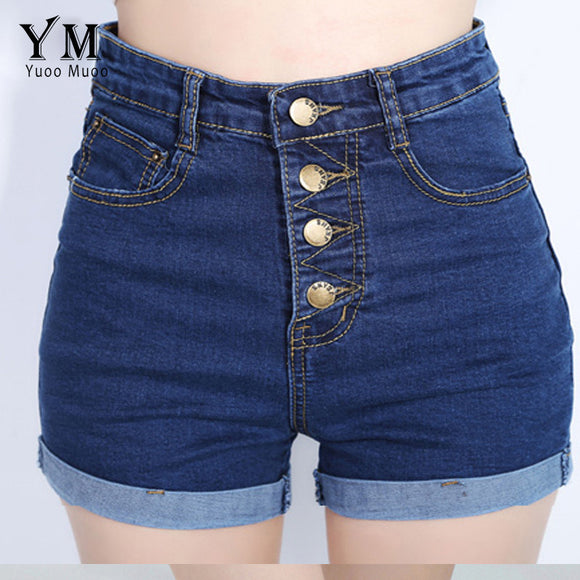 2017 Fashion 4 Buttons Retro Elastic High Waist Shorts.