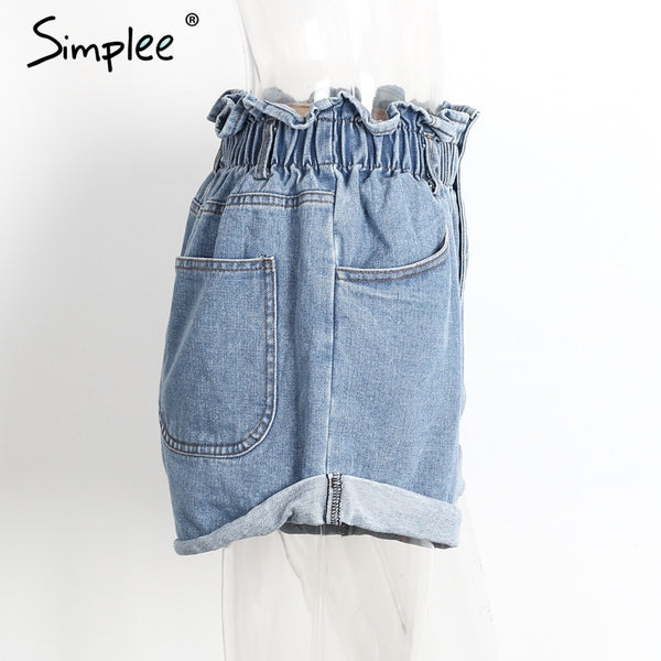Simplee Casual black hemming denim shorts women Button summer beach 2017.
