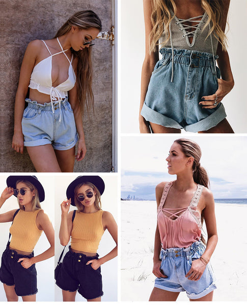 Simplee Casual black hemming denim shorts women Button summer beach 2017.