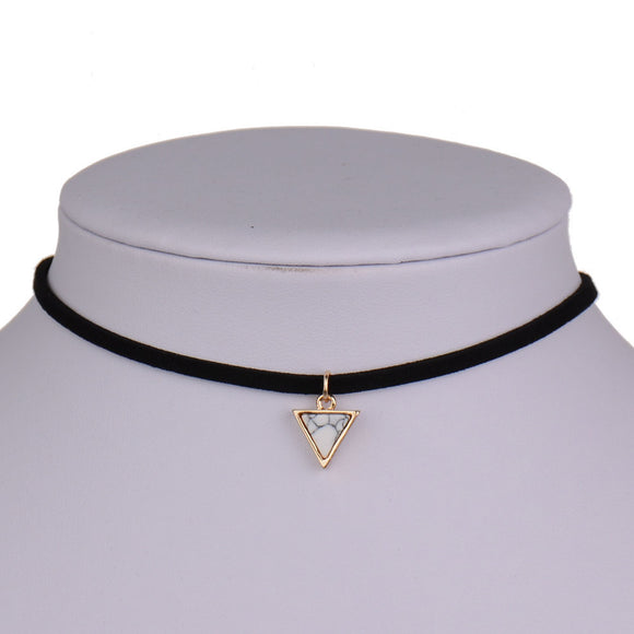 Punk Necklace Women Short Black Velvet Choker Necklaces With Triangle Faux Stone From India.