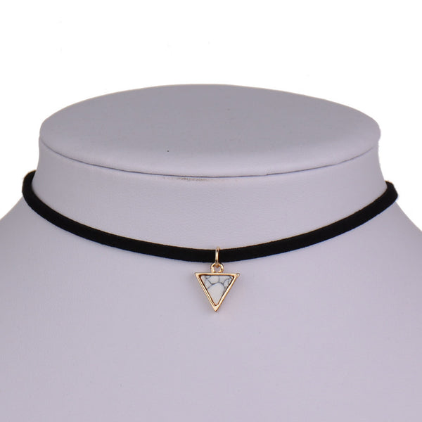 Punk Necklace Women Short Black Velvet Choker Necklaces With Triangle Faux Stone From India.