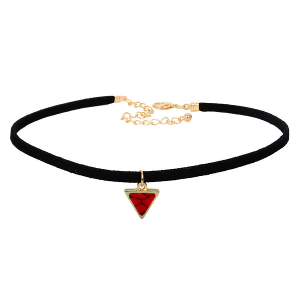 Punk Necklace Women Short Black Velvet Choker Necklaces With Triangle Faux Stone From India.