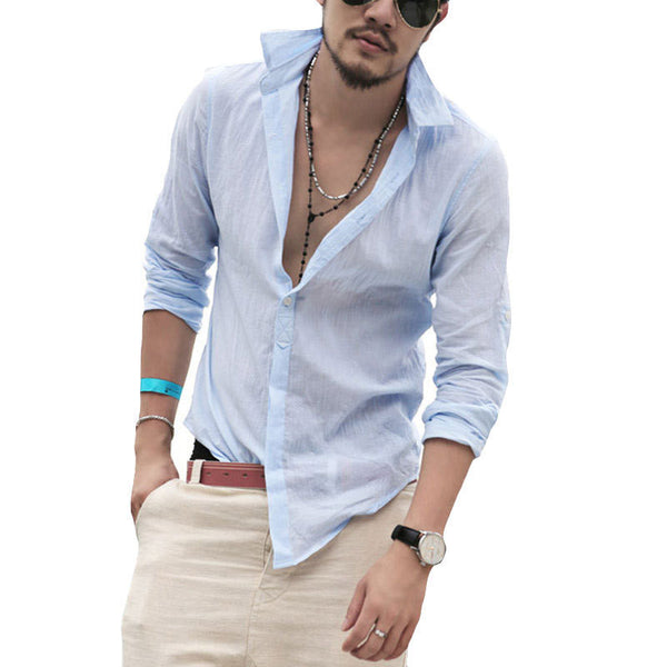 Plus Size Shirts Cotton Linen Men Shirt Long Sleeve Summer Style Hawaiian Shirts Sexy Slim Fit.