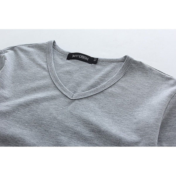 Hot Sale New spring high-elastic cotton t-shirts men's long sleeve v neck.