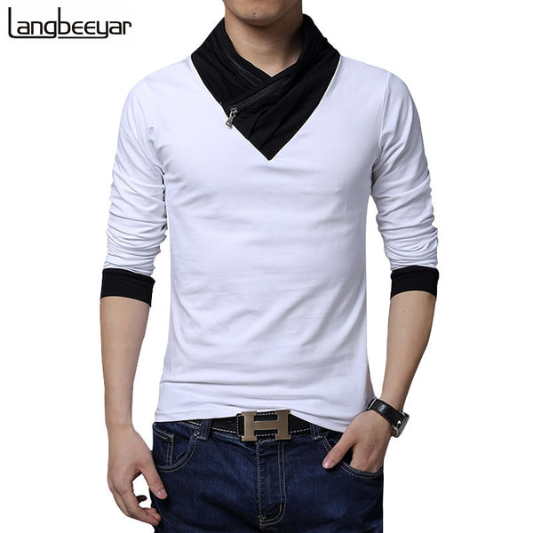 HOT SALE 2017 New Fashion Brand Irregular Collar Slim Fit Long Sleeve T Shirt.