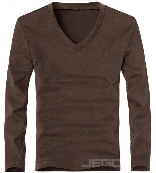Hot Sale New spring high-elastic cotton t-shirts men's long sleeve v neck.