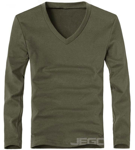 Hot Sale New spring high-elastic cotton t-shirts men's long sleeve v neck.