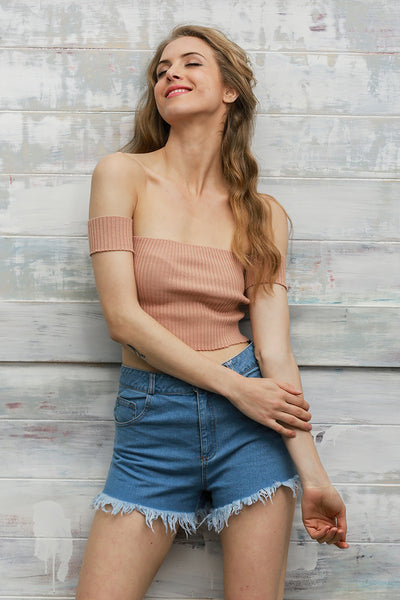 Sexy slash neck knitted top tees Women black short sleeve.