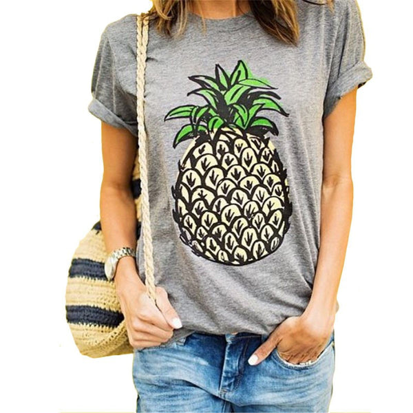 2017 New Fashion Pineapple Printed Gray Women T shirt.