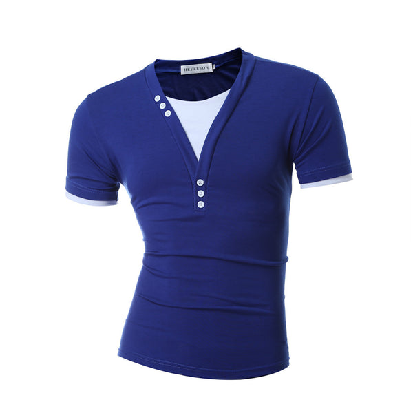 2017 Short Sleeve Fake Two T Shirt V-Neck Slim.