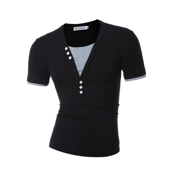 2017 Short Sleeve Fake Two T Shirt V-Neck Slim.