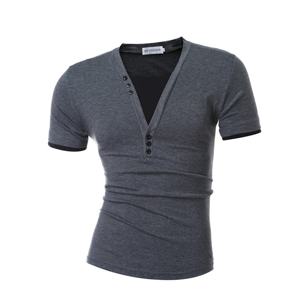 2017 Short Sleeve Fake Two T Shirt V-Neck Slim.