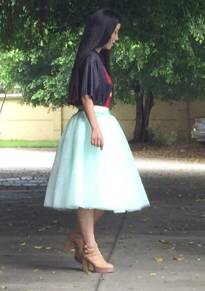 New Puff Women Chiffon Tulle Skirt White faldas High waist Midi Knee Length.