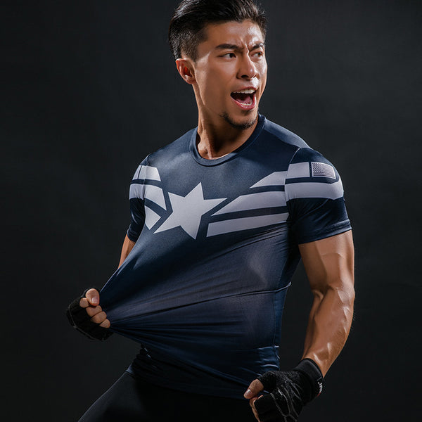 New 2017 Comic Superhero Compression Shirt Captain America Iron man Fit Tight G ym Bodybuilding T Shirt