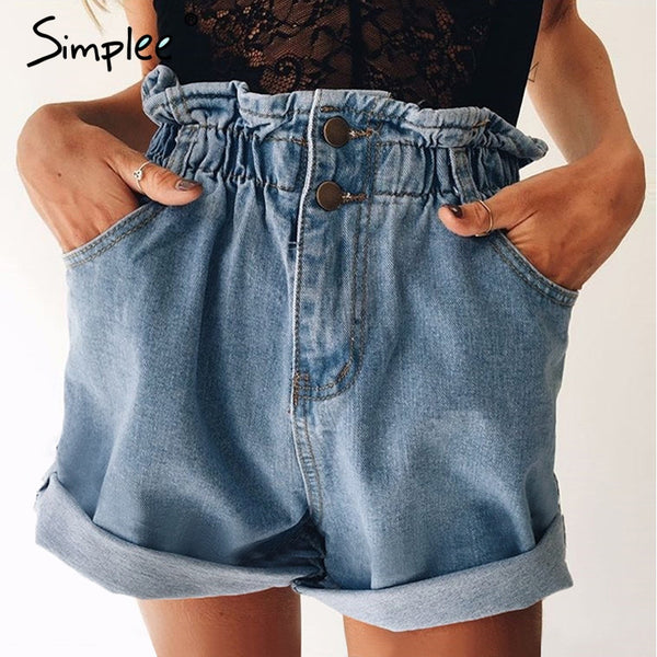 Simplee Casual black hemming denim shorts women Button summer beach 2017.