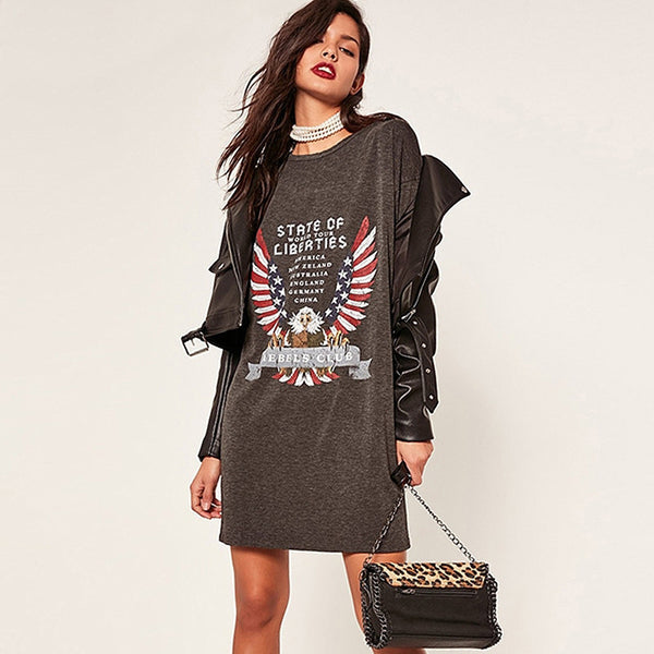 HDY Haoduoyi Fashion Print Basic Tops Women Short Sleeve Female Pullover Street Gray O-neck Casual Longline T-shirt