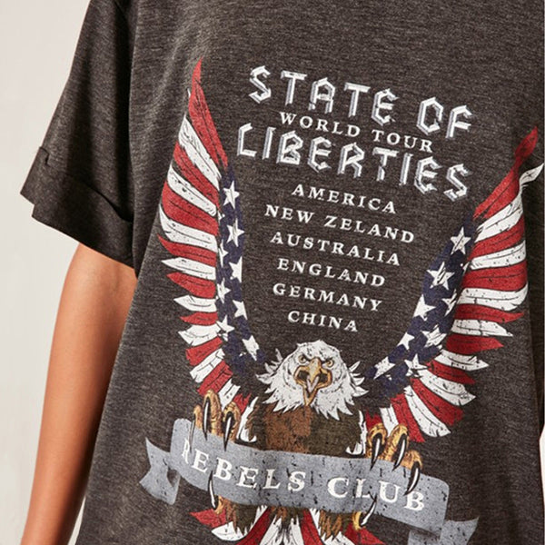 HDY Haoduoyi Fashion Print Basic Tops Women Short Sleeve Female Pullover Street Gray O-neck Casual Longline T-shirt